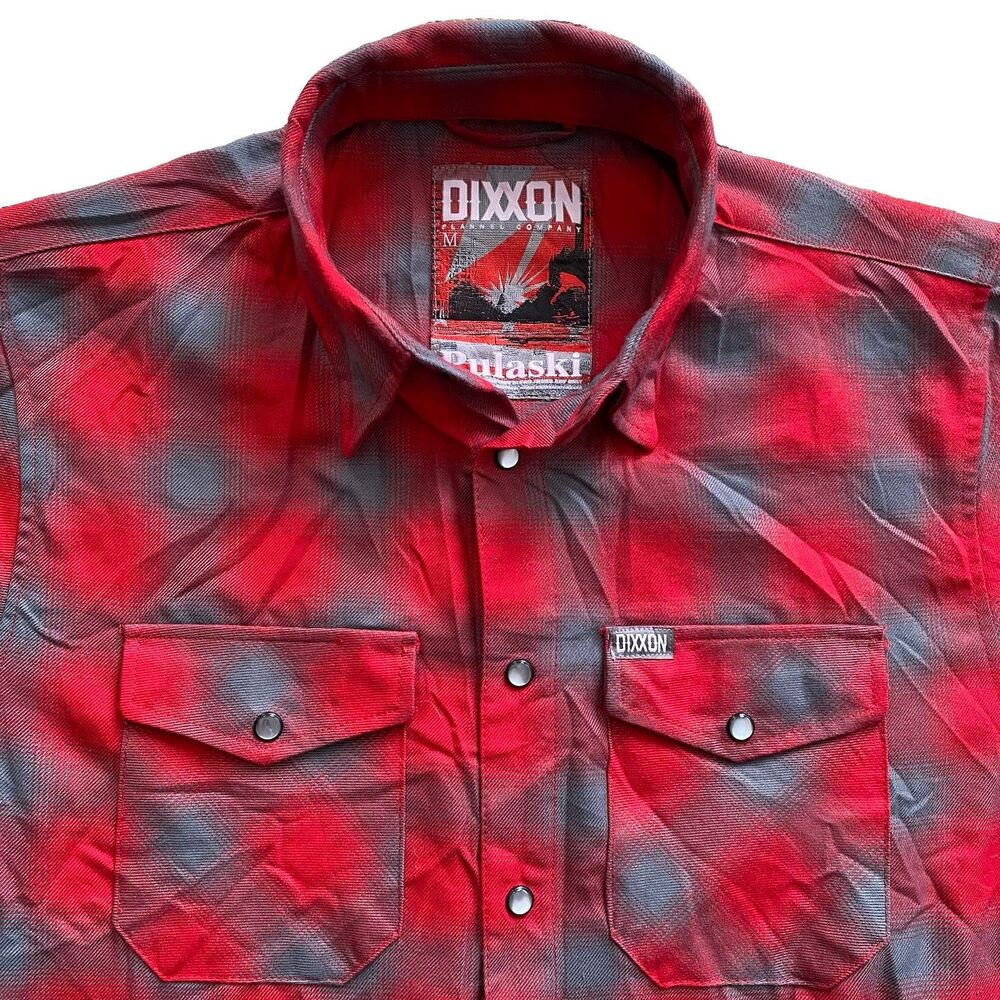 Dixxon Pulaski Flannel Shirt Medium Red Gray Shadow Plaid Snap Western